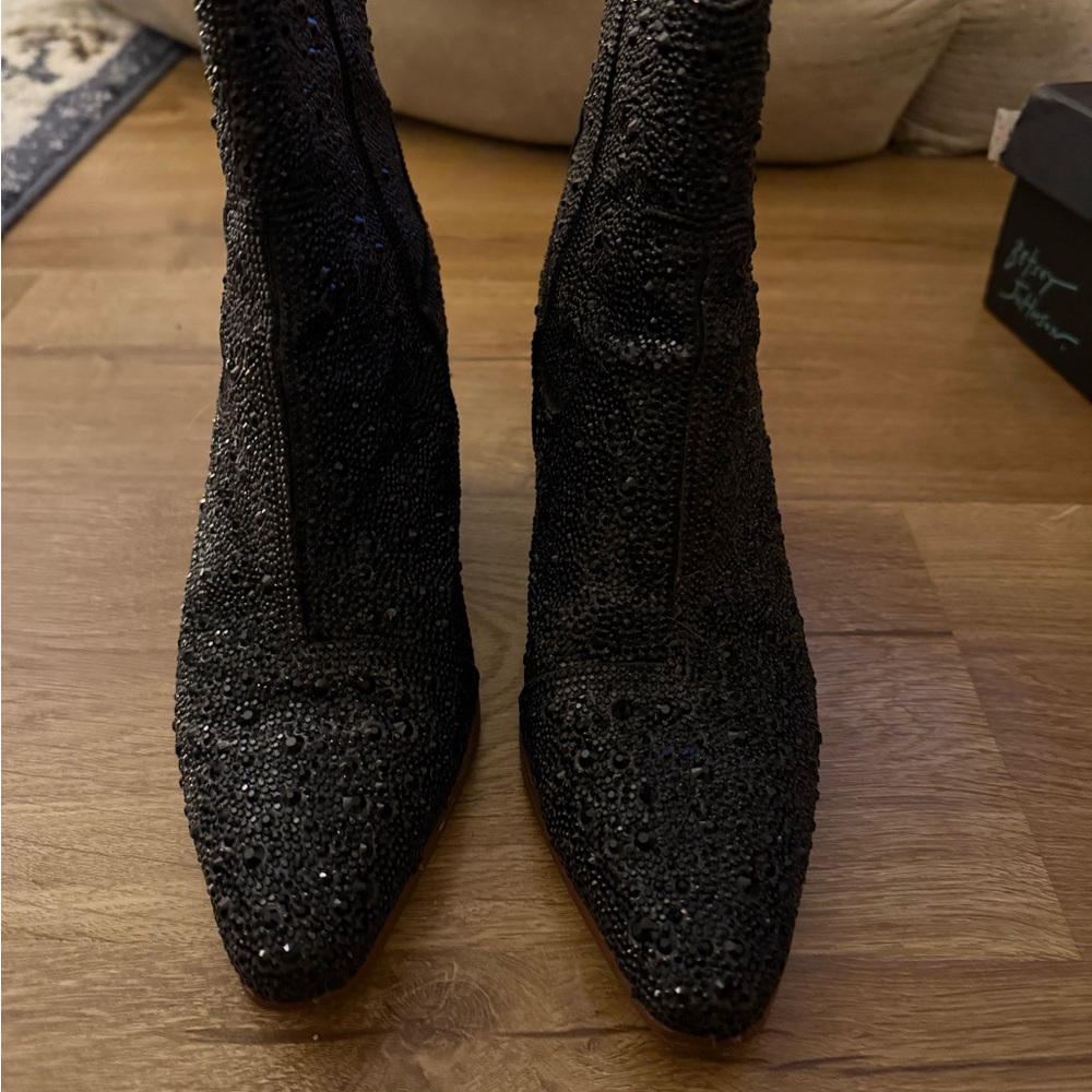 Betsey Johnson Black Sparkly Heeled Boots